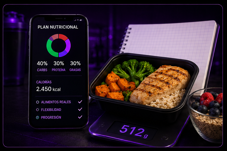 Nutrición profesional con control de alimentos, macros y evolución corporal